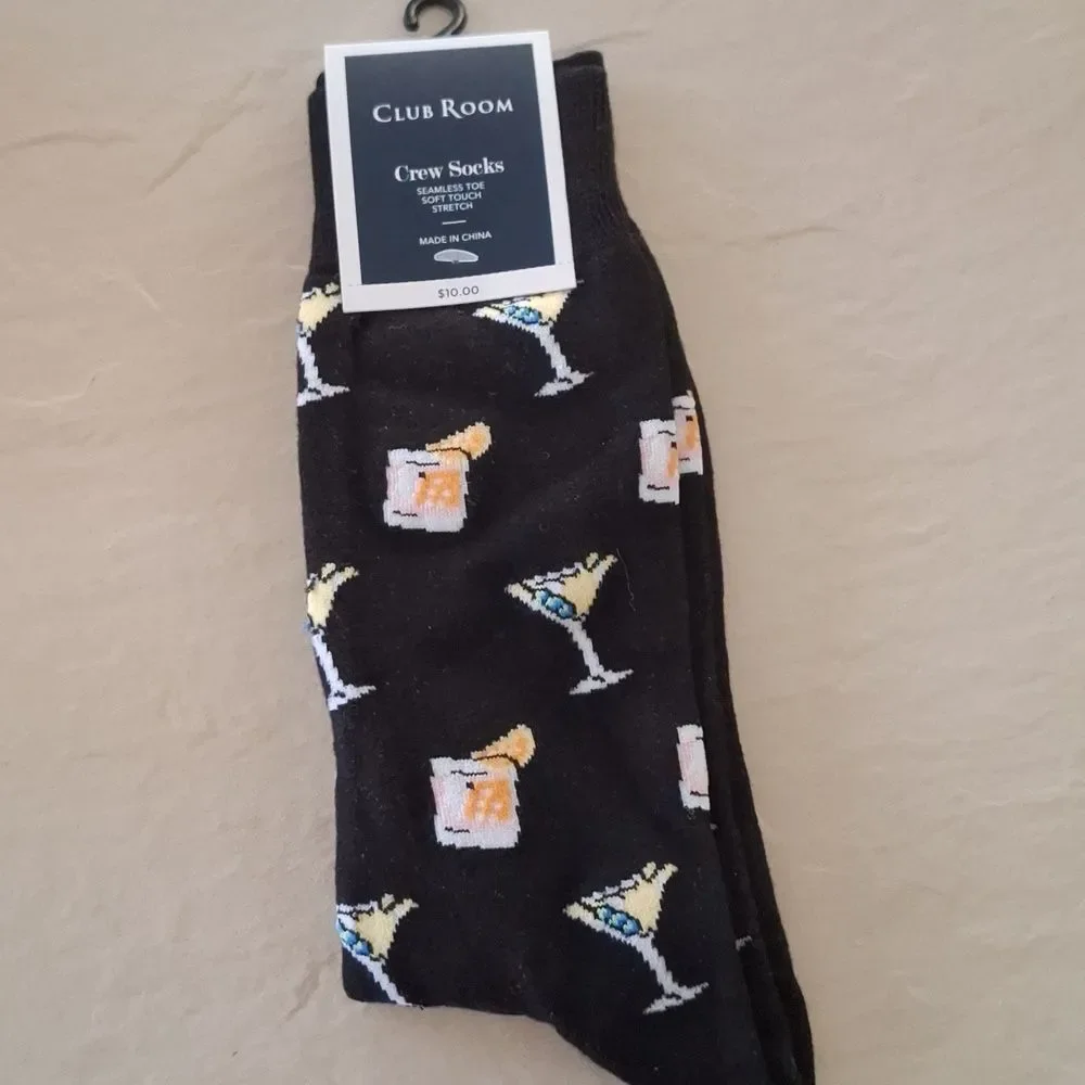 Club Room Crew Socks Seamless Toe Martini and Rock's Drink Fashion socks